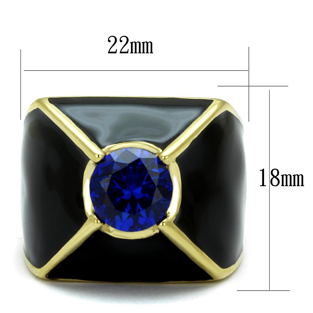 IP Gold(Ion Plating) Stainless Steel Ring with AAA Grade CZ  in London Blue