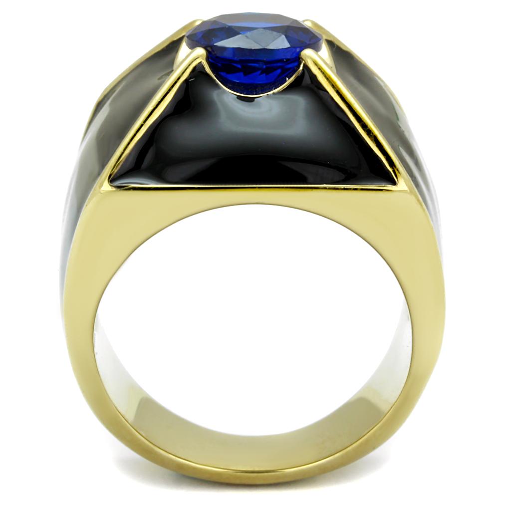 IP Gold(Ion Plating) Stainless Steel Ring with AAA Grade CZ  in London Blue
