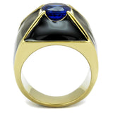 IP Gold(Ion Plating) Stainless Steel Ring with AAA Grade CZ  in London Blue