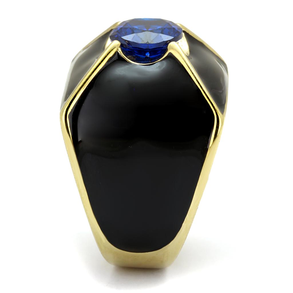 IP Gold(Ion Plating) Stainless Steel Ring with AAA Grade CZ  in London Blue