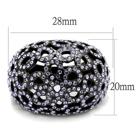IP Light Black  (IP Gun) Stainless Steel Ring with Top Grade Crystal  in Tanzanite