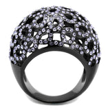 IP Light Black  (IP Gun) Stainless Steel Ring with Top Grade Crystal  in Tanzanite