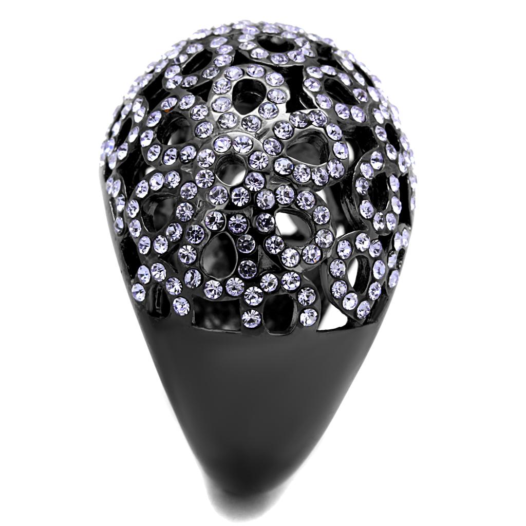 IP Light Black  (IP Gun) Stainless Steel Ring with Top Grade Crystal  in Tanzanite