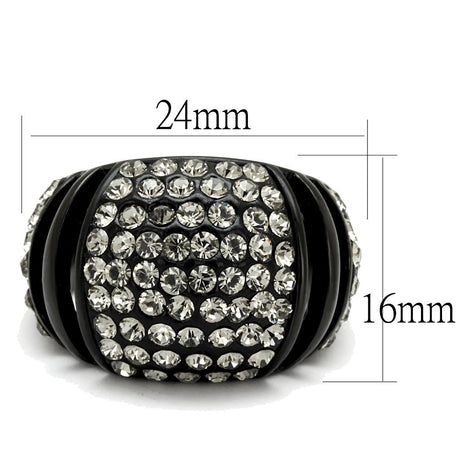 IP Black(Ion Plating) Stainless Steel Ring with Top Grade Crystal  in Hematite