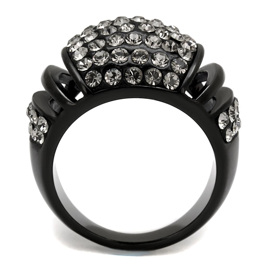 IP Black(Ion Plating) Stainless Steel Ring with Top Grade Crystal  in Hematite