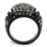 IP Black(Ion Plating) Stainless Steel Ring with Top Grade Crystal  in Hematite