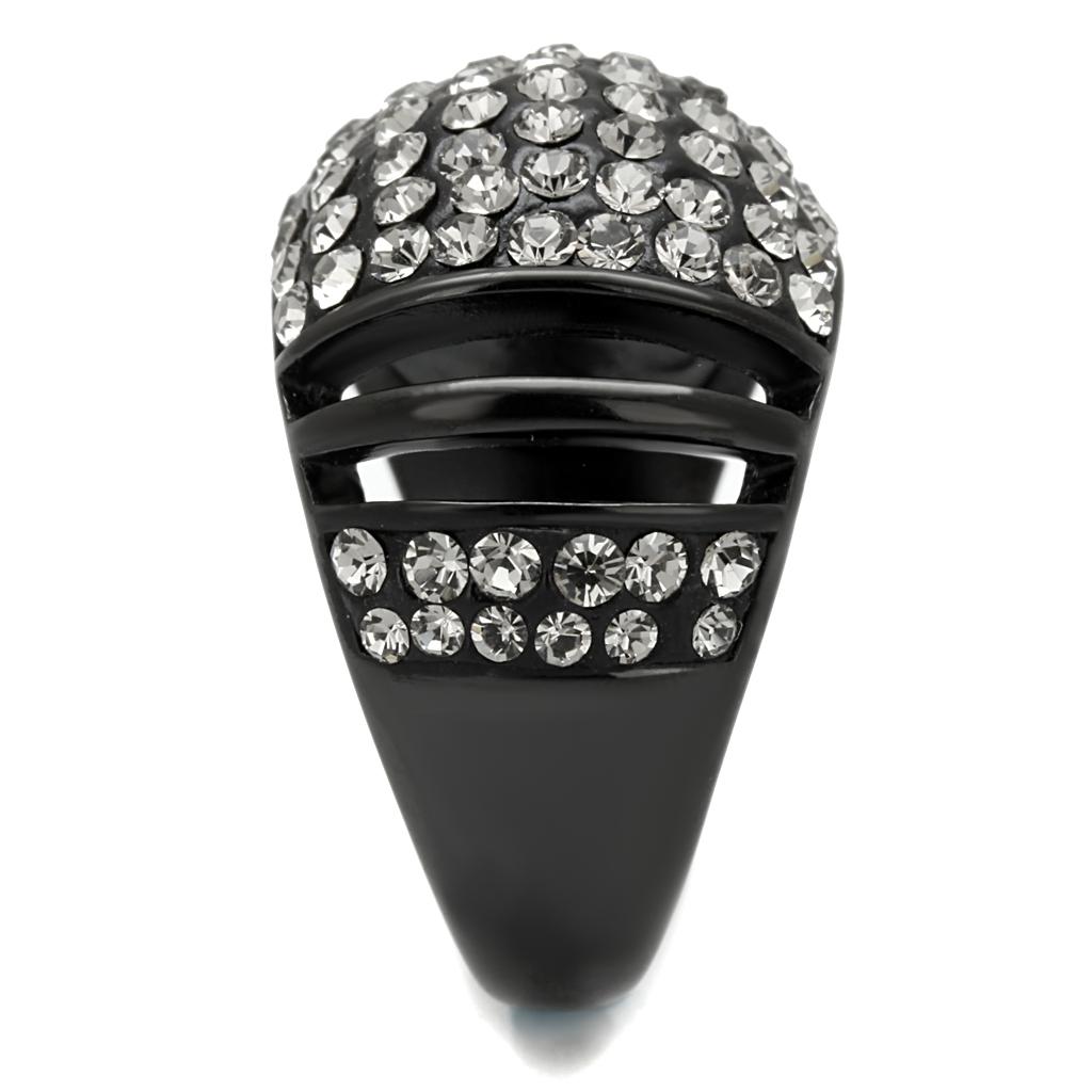 IP Black(Ion Plating) Stainless Steel Ring with Top Grade Crystal  in Hematite