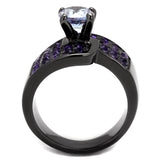 IP Light Black  (IP Gun) Stainless Steel Ring with AAA Grade CZ  in Light Amethyst