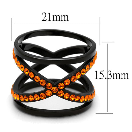 IP Black(Ion Plating) Stainless Steel Ring with Top Grade Crystal  in Orange