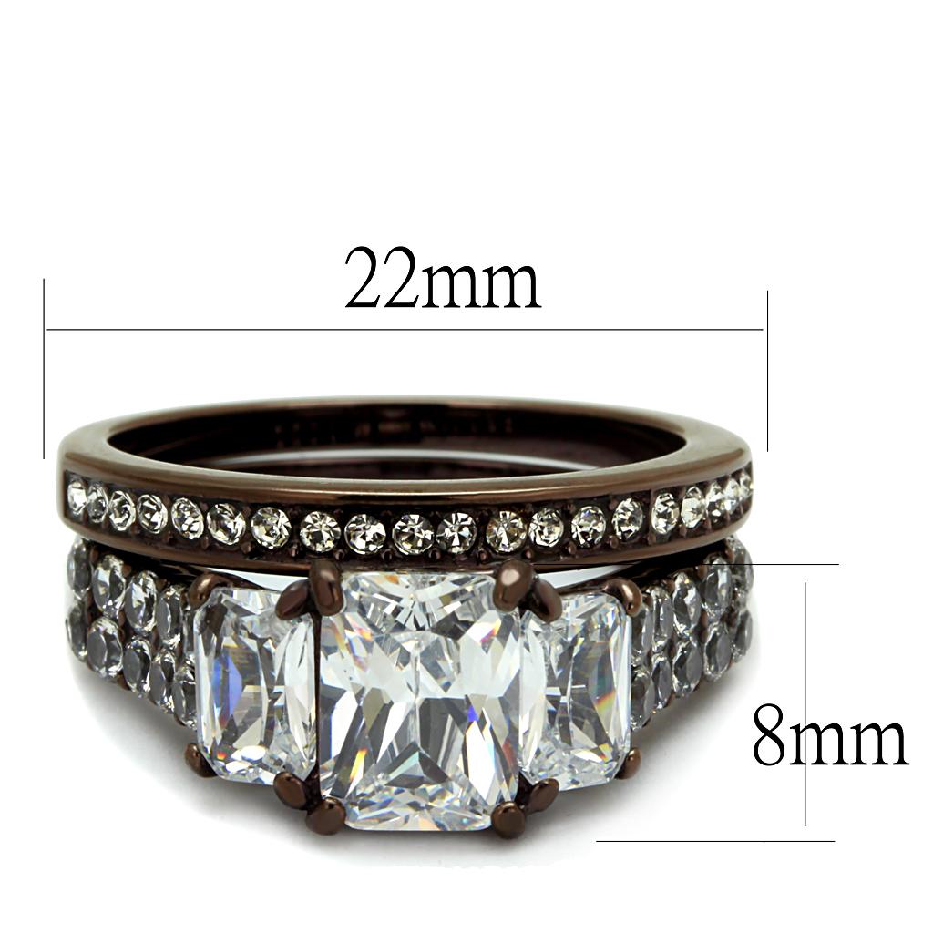 IP Dark Brown (IP coffee) Stainless Steel Ring with AAA Grade CZ  in Clear