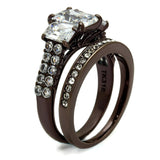 IP Dark Brown (IP coffee) Stainless Steel Ring with AAA Grade CZ  in Clear