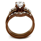 IP Coffee light Stainless Steel Ring with AAA Grade CZ  in Clear