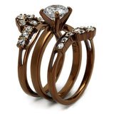 IP Coffee light Stainless Steel Ring with AAA Grade CZ  in Clear