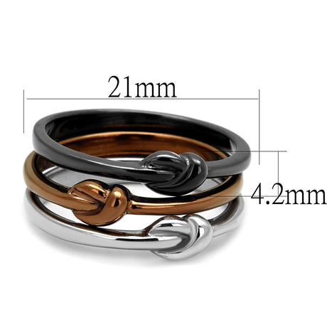 Three Tone (IP Light Coffee & IP Light Black & High Polished) Stainless Steel Ring with No Stone