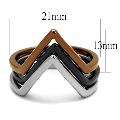 Three Tone (IP Light Coffee & IP Light Black & High Polished) Stainless Steel Ring with No Stone