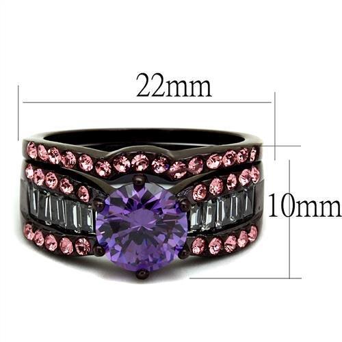 IP Dark Brown (IP coffee) Stainless Steel Ring with AAA Grade CZ  in Amethyst