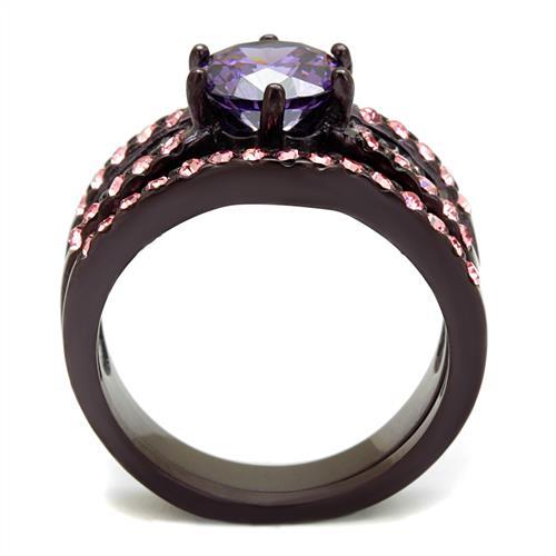 IP Dark Brown (IP coffee) Stainless Steel Ring with AAA Grade CZ  in Amethyst
