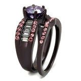 IP Dark Brown (IP coffee) Stainless Steel Ring with AAA Grade CZ  in Amethyst