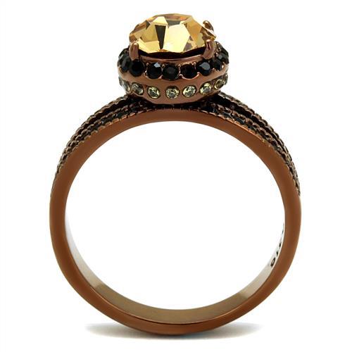 IP Coffee light Stainless Steel Ring with Top Grade Crystal  in Light Smoked