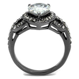 IP Light Black  (IP Gun) Stainless Steel Ring with AAA Grade CZ  in Clear
