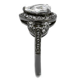 IP Light Black  (IP Gun) Stainless Steel Ring with AAA Grade CZ  in Clear