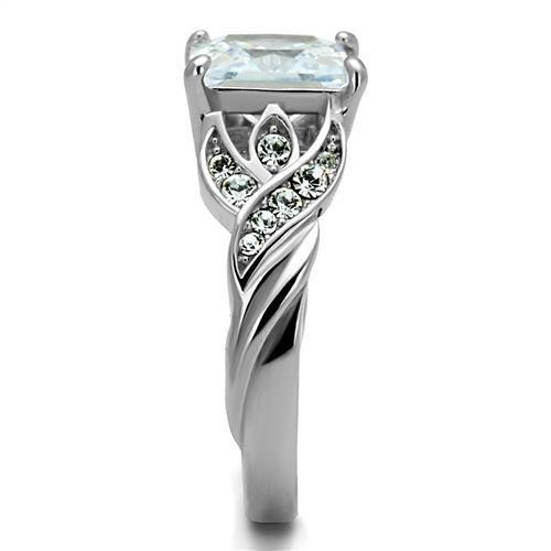 High polished (no plating) Stainless Steel Ring with AAA Grade CZ  in Clear