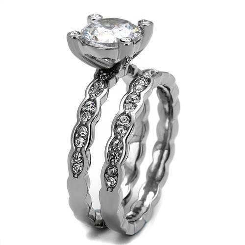 High polished (no plating) Stainless Steel Ring with AAA Grade CZ  in Clear