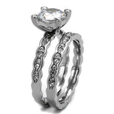 High polished (no plating) Stainless Steel Ring with AAA Grade CZ  in Clear
