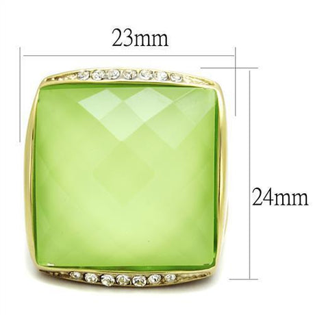 IP Gold(Ion Plating) Stainless Steel Ring with Synthetic Synthetic Stone in Apple Green color