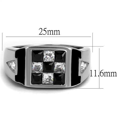 High polished (no plating) Stainless Steel Ring with AAA Grade CZ  in Jet