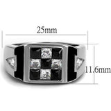 High polished (no plating) Stainless Steel Ring with AAA Grade CZ  in Jet