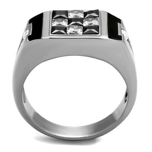 High polished (no plating) Stainless Steel Ring with AAA Grade CZ  in Jet