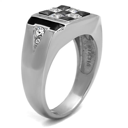 High polished (no plating) Stainless Steel Ring with AAA Grade CZ  in Jet