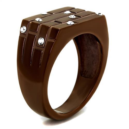 IP Coffee light Stainless Steel Ring with Top Grade Crystal  in Clear