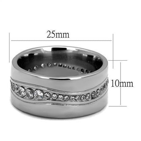 High polished (no plating) Stainless Steel Ring with AAA Grade CZ  in Clear
