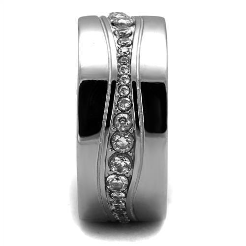 High polished (no plating) Stainless Steel Ring with AAA Grade CZ  in Clear