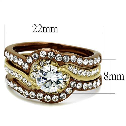 IP Gold & IP Light Brown (IP Light coffee) Stainless Steel Ring with AAA Grade CZ  in Clear