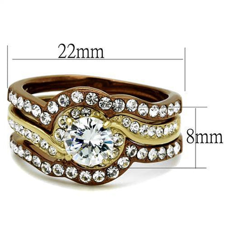 IP Gold & IP Light Brown (IP Light coffee) Stainless Steel Ring with AAA Grade CZ  in Clear