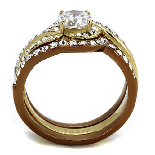 IP Gold & IP Light Brown (IP Light coffee) Stainless Steel Ring with AAA Grade CZ  in Clear