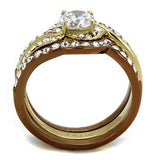 IP Gold & IP Light Brown (IP Light coffee) Stainless Steel Ring with AAA Grade CZ  in Clear