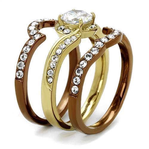 IP Gold & IP Light Brown (IP Light coffee) Stainless Steel Ring with AAA Grade CZ  in Clear
