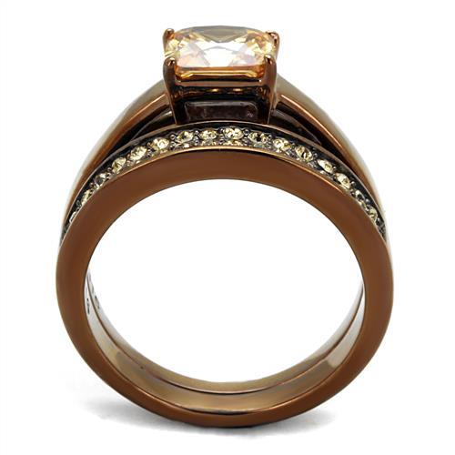 IP Coffee light Stainless Steel Ring with AAA Grade CZ  in Champagne