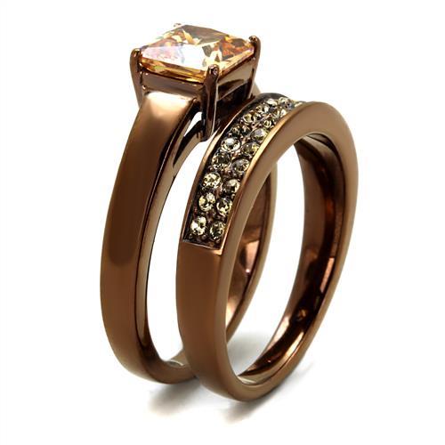 IP Coffee light Stainless Steel Ring with AAA Grade CZ  in Champagne