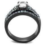 IP Light Black  (IP Gun) Stainless Steel Ring with AAA Grade CZ  in Clear