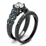 IP Light Black  (IP Gun) Stainless Steel Ring with AAA Grade CZ  in Clear