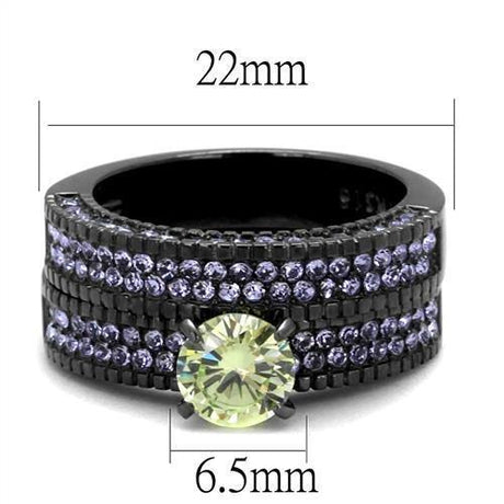 IP Light Black  (IP Gun) Stainless Steel Ring with AAA Grade CZ  in Apple Green color