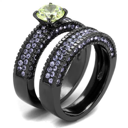 IP Light Black  (IP Gun) Stainless Steel Ring with AAA Grade CZ  in Apple Green color