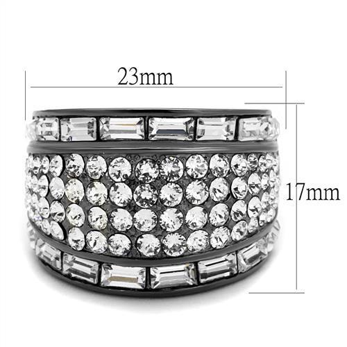 IP Light Black  (IP Gun) Stainless Steel Ring with Top Grade Crystal  in Clear