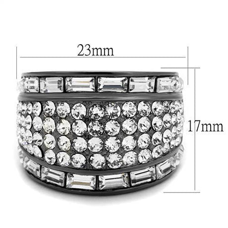 IP Light Black  (IP Gun) Stainless Steel Ring with Top Grade Crystal  in Clear