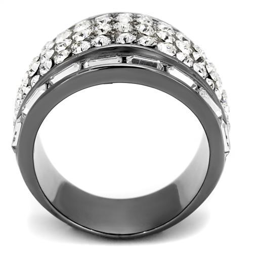 IP Light Black  (IP Gun) Stainless Steel Ring with Top Grade Crystal  in Clear